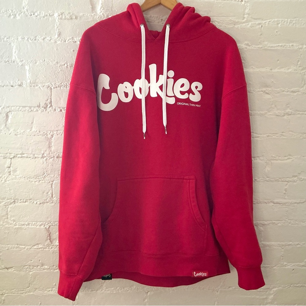COOKIES SF Original Thin Mint Logo Pullover Hoodie Red White Fleece Sweatshirt